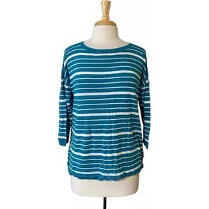 Talbots Blue and White Striped‎ Linen Blend Sweater Size Large Petite EUC